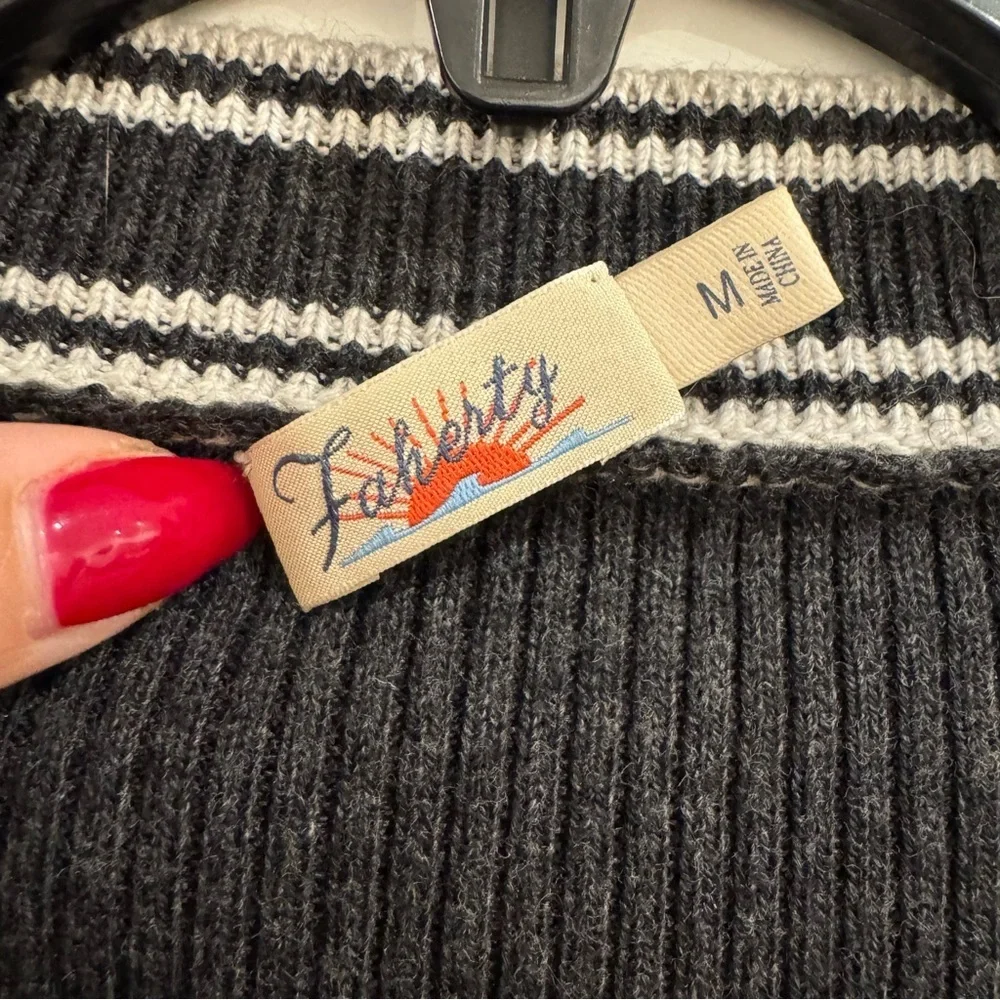 Faherty Mikki Cardigan Sweater, Black Cinder Sideline Stripe, Size Medium - Picture 11 of 13